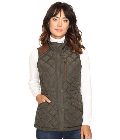 Faux Leather Trim Quilted Vest | Zappos