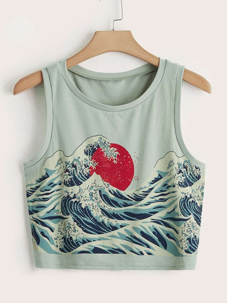 Plus Wave Print Tank Top | SHEIN