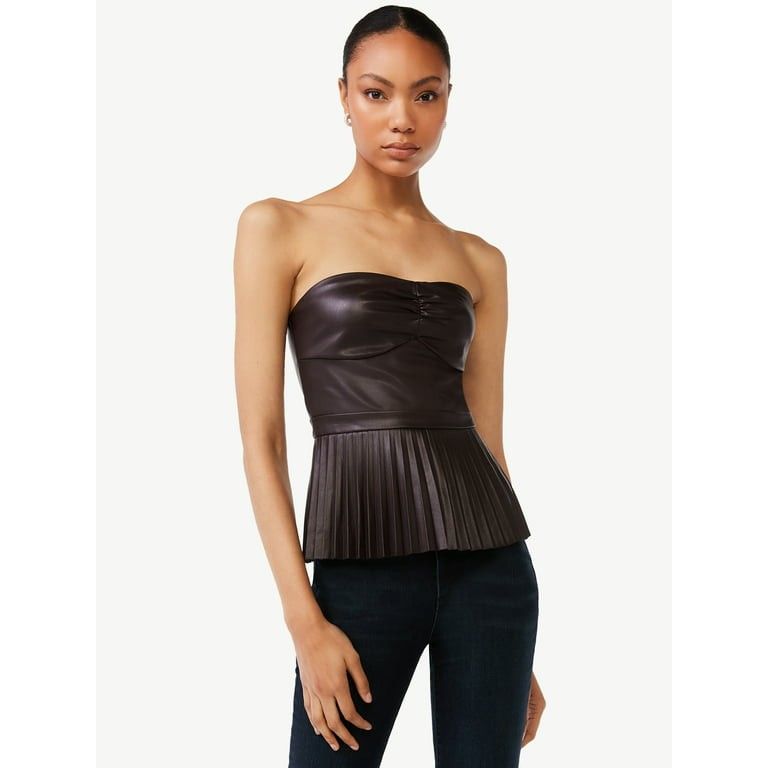 Scoop Women's Strapless Faux Leather Pleated Top | Walmart (US)