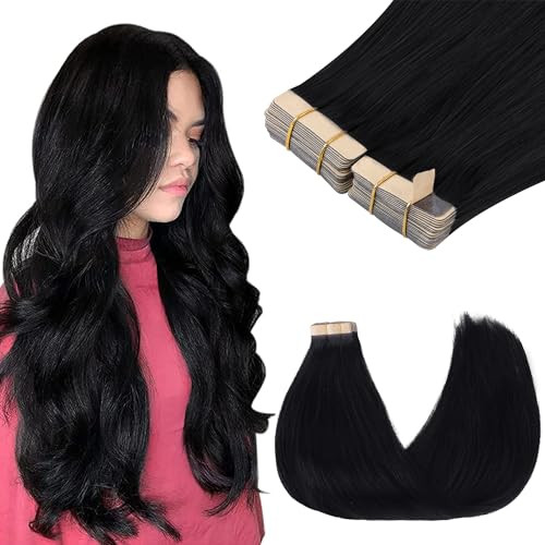 GOO GOO Tape in Hair Extensions Human Hair, 1 Jet black, 20inch 100g 40pcs, Skin Weft Seamless Invisible, Silky Straight with Thick Ends, Remy Human Hair | Amazon (US)