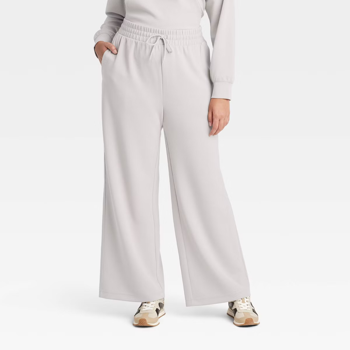 Women's Airy Sleek Ribbed High-Rise Wide Leg Pants - All In Motion™ Light Taupe XS | Target