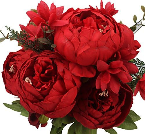 Duovlo Springs Flowers Artificial Silk Peony Bouquets Wedding Home Decoration,Pack of 1 (Spring Red) | Amazon (US)