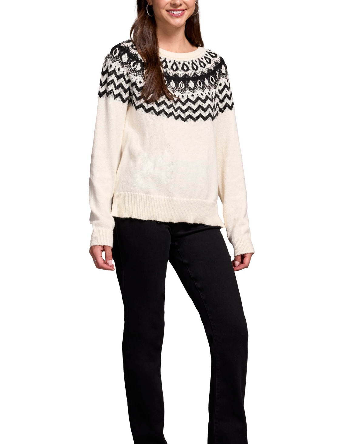 Tribal Women's Soft Beaded Fair Isle Scoop Neck Sweater - Cream | Macy's