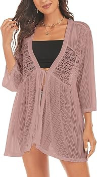 ZAFUL Lightweight Summer Cardigan for Women 3/4 Sleeve Bikini Cover Ups Strechy Crochet Knit Kimo... | Amazon (US)