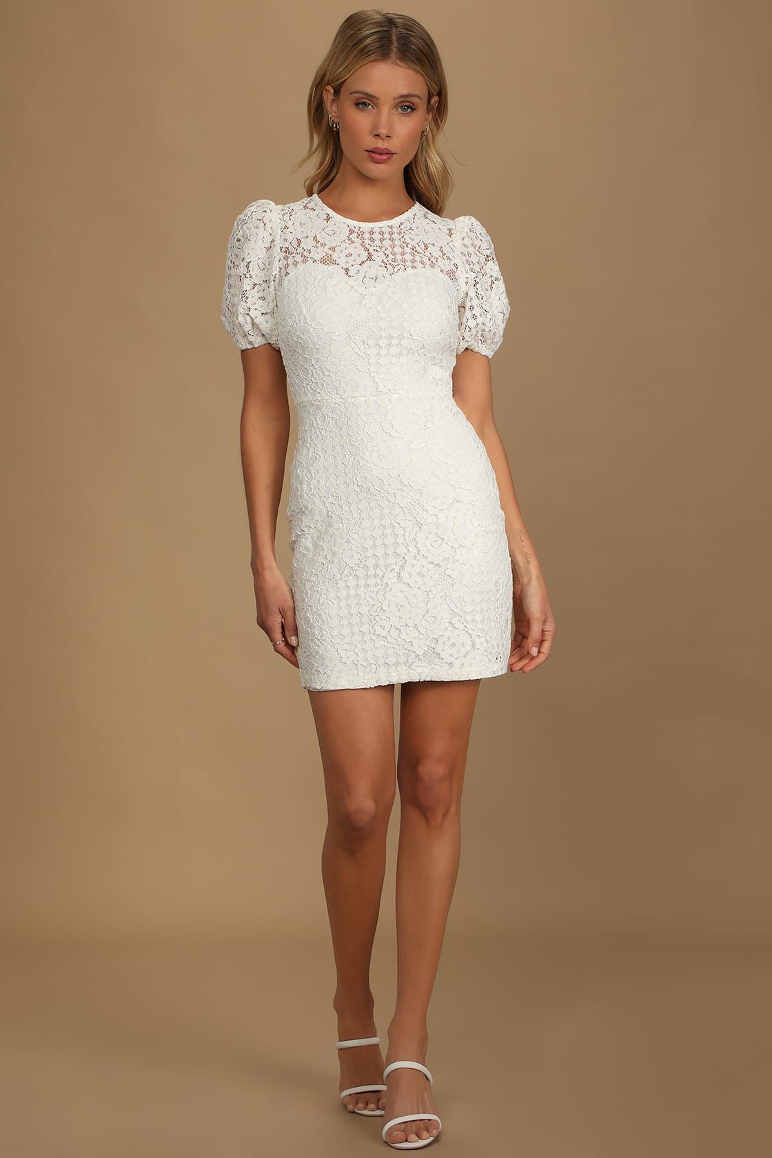 Not a Secret White Lace Puff Sleeve Mini Dress | Lulus (US)