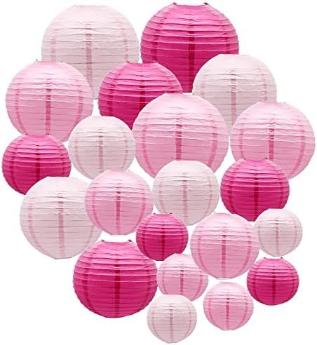 Pink Paper Lanterns Decorative, Hanging Round Paper Lanterns Indoor Outdoor for Wedding Birthday Val | Amazon (US)