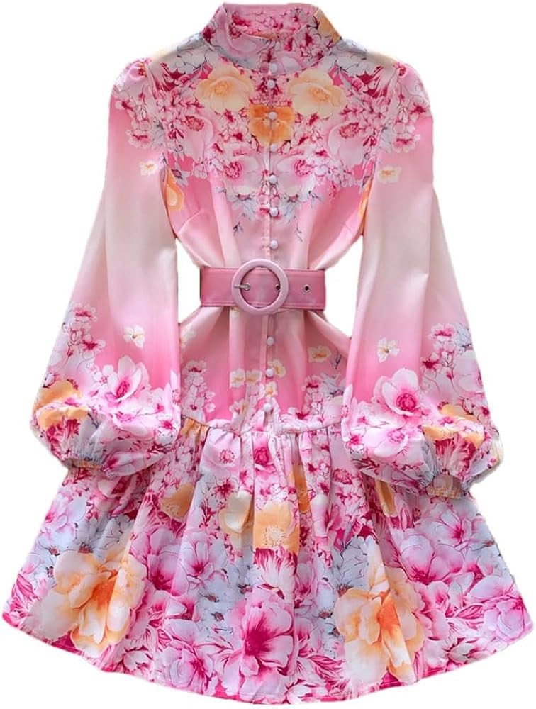 Women Vintage Palace Style Dress Sashes Button Casual Short Dress for Festival Party Look | Amazon (US)