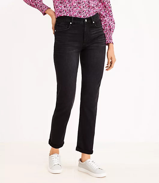 Loft Super Soft Girlfriend Jeans in Washed Black Wash | LOFT