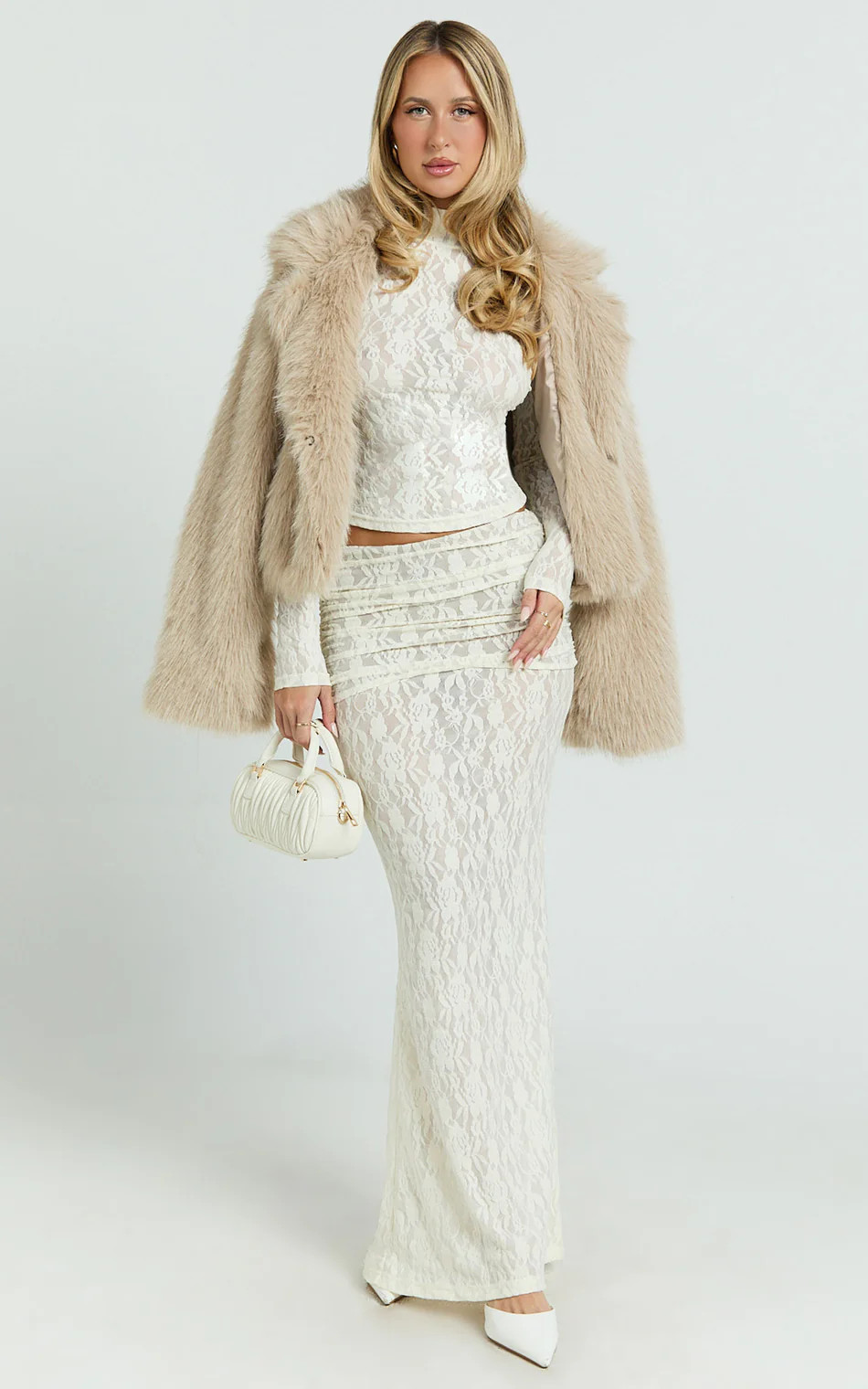 Kathleen Maxi Skirt - Mid Rise Ruched Wide Band Fishtail Jersey Skirt in Cream | Showpo (US, UK & Europe)