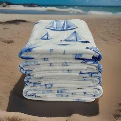 4-Pc Deborah Connolly  Bath Towels Set White & Blue Sailboats | Nautical Coastal | eBay US