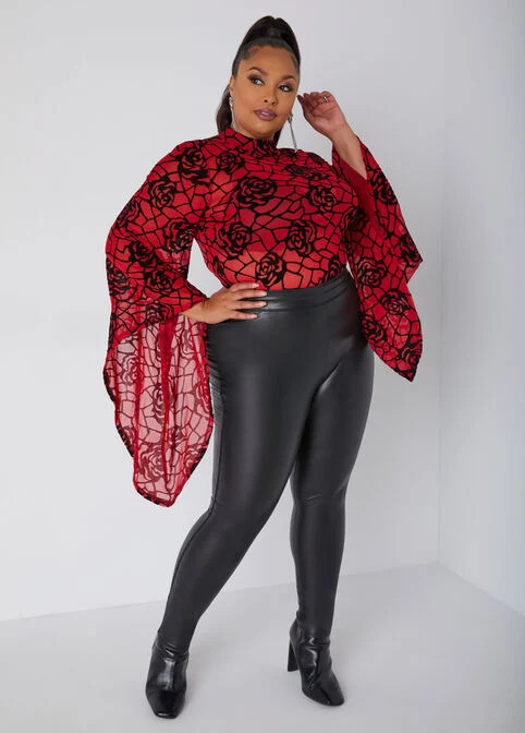 Rose Flocked Mesh Top | Ashley Stewart