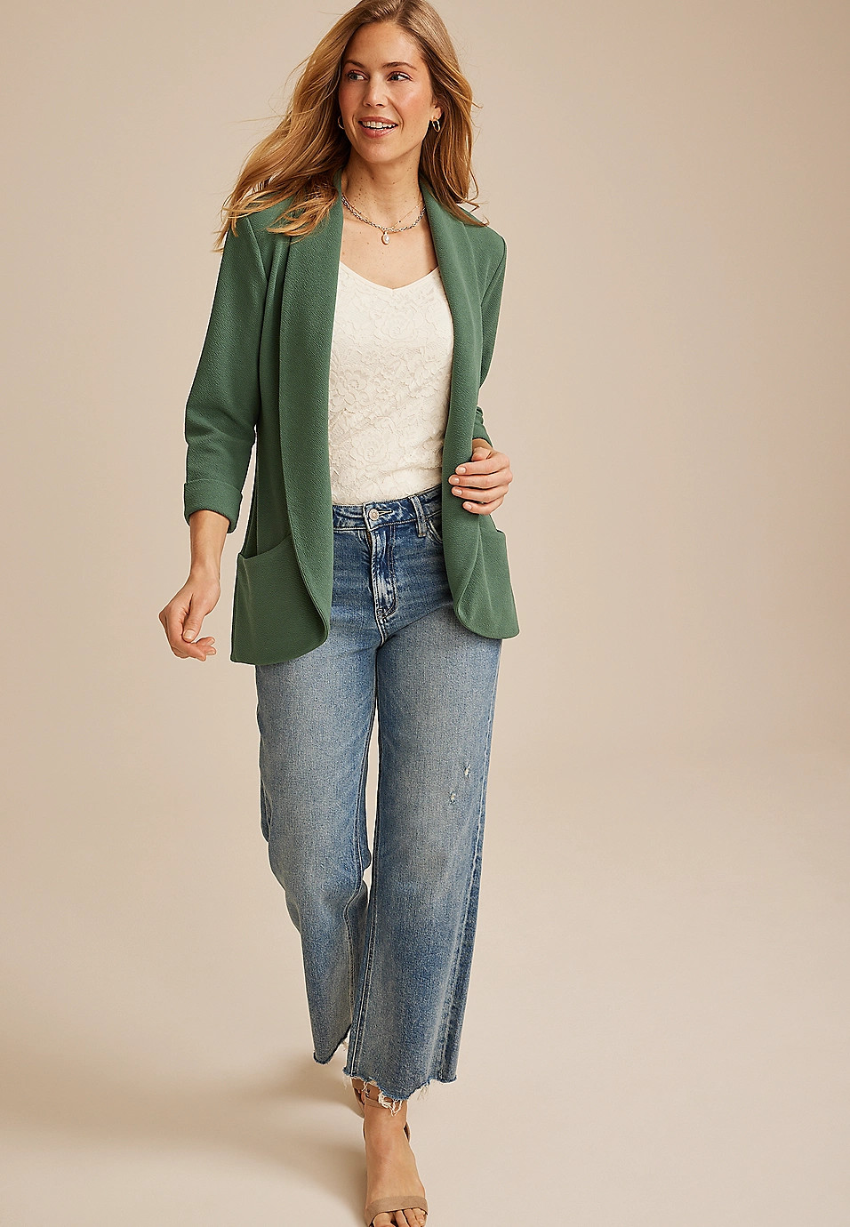 Versa 3/4 Sleeve Pocket Blazer | Maurices