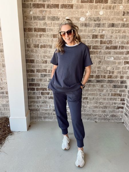 Women's Summer 2 Piece Outfit Tracksuits Casual Short Sleeve Tops High Waisted Sweatsuit // comes in so many colors. Lightweight// wearing size small 
Less than $30 

#LTKfindsunder50 #LTKover40 #LTKtravel
