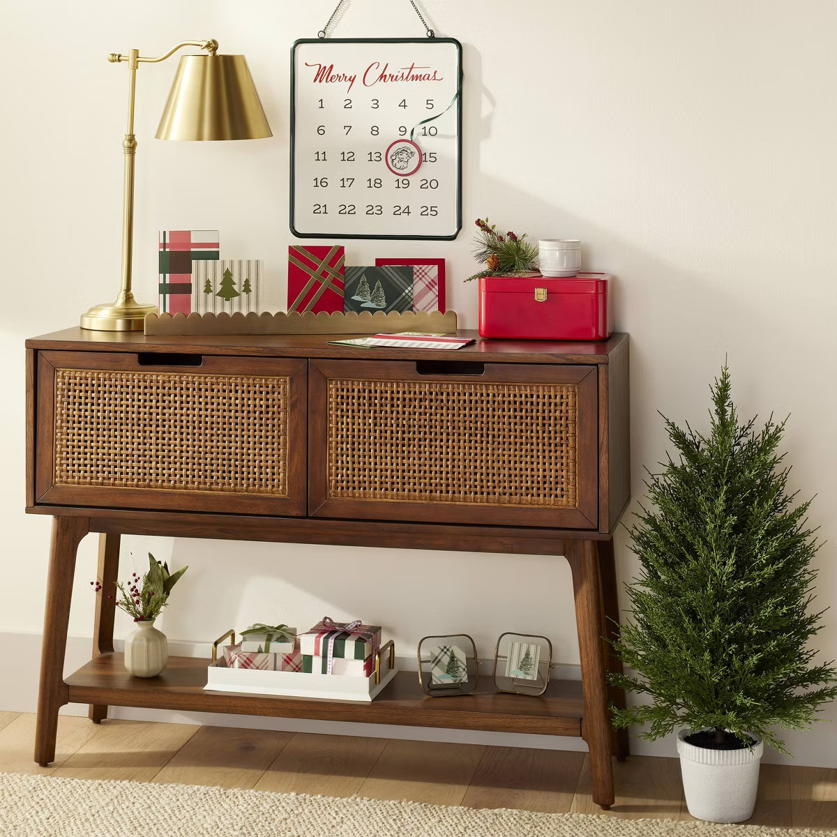 Christmas Advent Calendar with Santa Magnet Cream/Green/Red - Hearth & Hand™ with Magnolia | Target