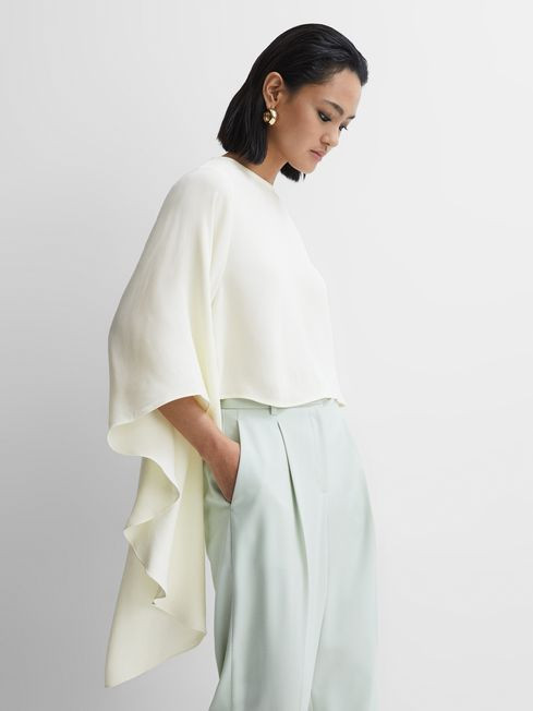 Reiss Ivory Liana Cape Crew Neck Blouse | Reiss UK
