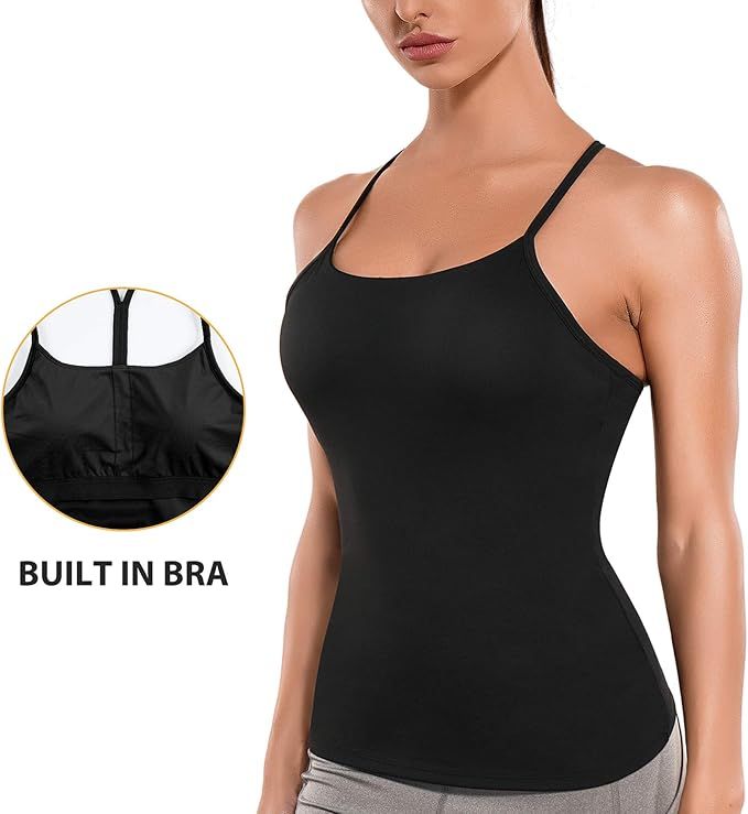 REYEOGO Workout Tank Top Y Racerback Yoga Shirt Built in Shelf Bra for Women Sport Spaghetti Stra... | Amazon (US)