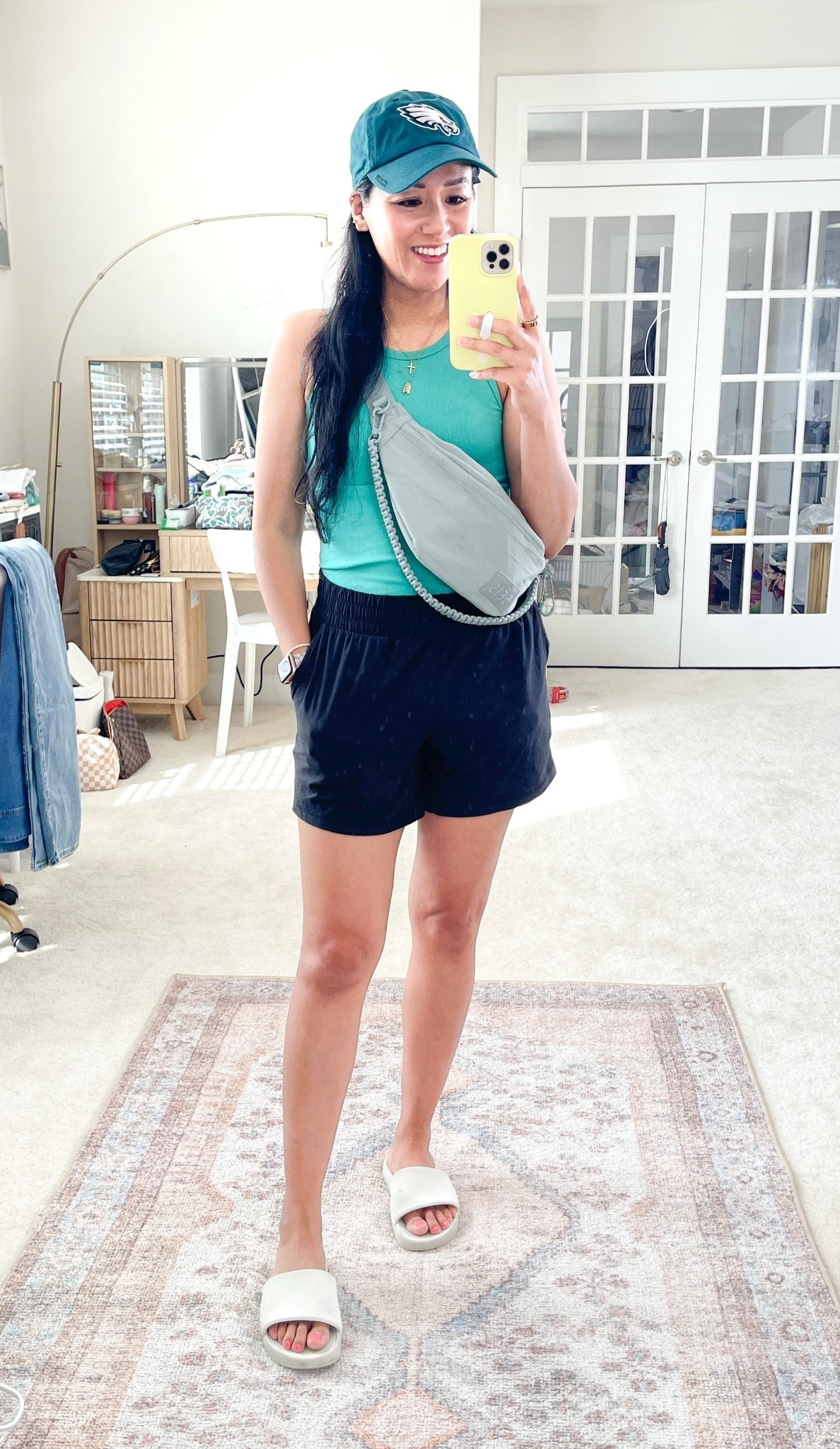 Size small tank
Size medium shorts
Sandals are true to size
