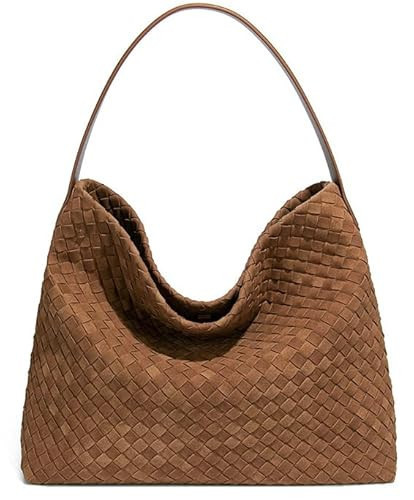 Woven Suede Shoulder Bag for Women Suede Hobo Bag Tote Elegant Handbag Satchel for Work Travel, Brown, One Size | Amazon (UK)