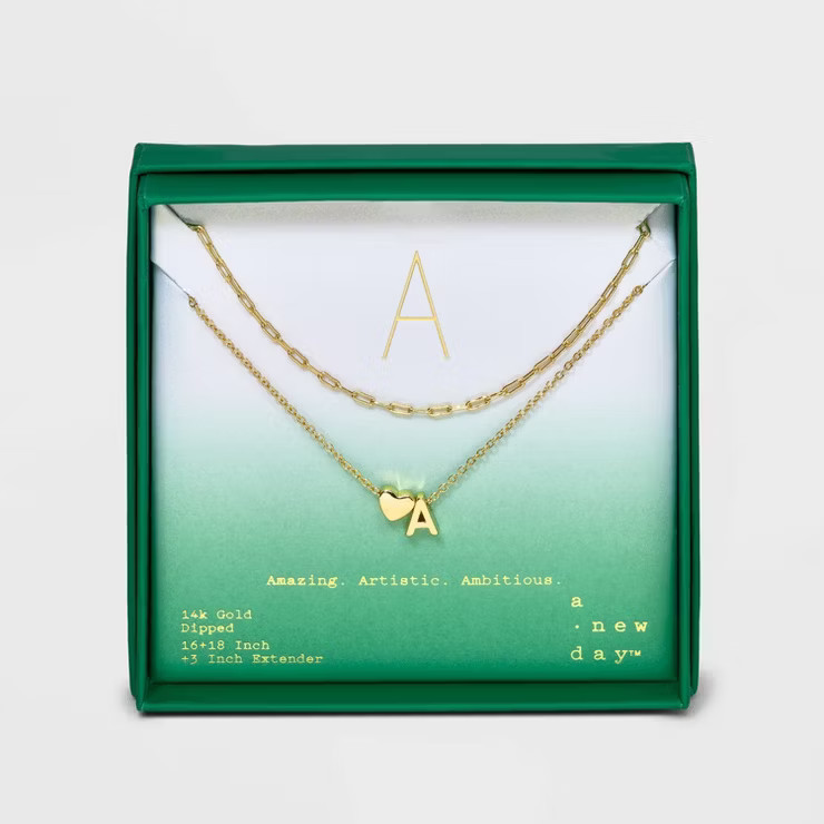 14K Gold Dipped Initial with Heart Chain Necklace - A New Day™ Gold | Target