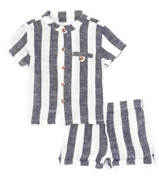 Baby Boys 3-24 Months Woven Striped Button Down Linen Shirt & Shorts Set | Dillard's