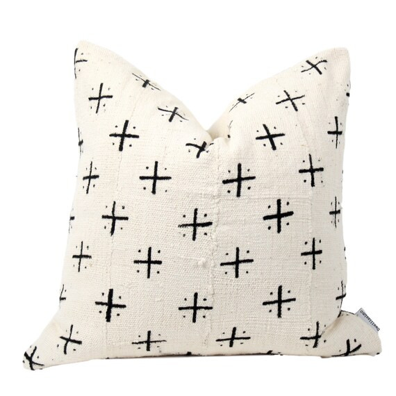 LINED!! Mud Cloth Pillow Cover Handwoven  White and Black Geometric Crosses | Etsy (US)