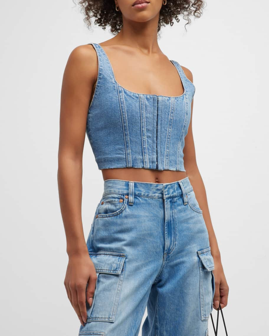 Alice + Olivia Breslin Boned Corset Denim Top | Neiman Marcus