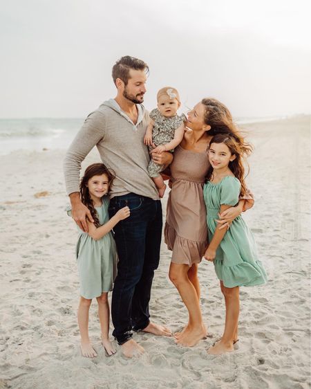 Green and tan family outfits - sage green and neutral color scheme - beach family photos - fall family photos - holiday family photo outfits for the beach 

#LTKfamily #LTKHoliday #LTKkids