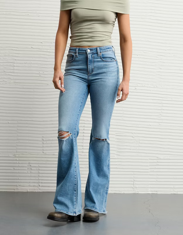 AE Next Level Ripped Super High-Waisted Flare Jean | American Eagle Outfitters (US & CA)
