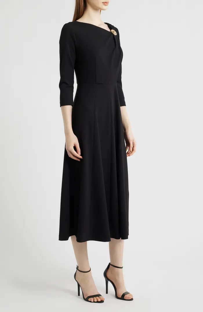 Shoulder Pin Asymmetric Long Sleeve Midi Dress | Nordstrom