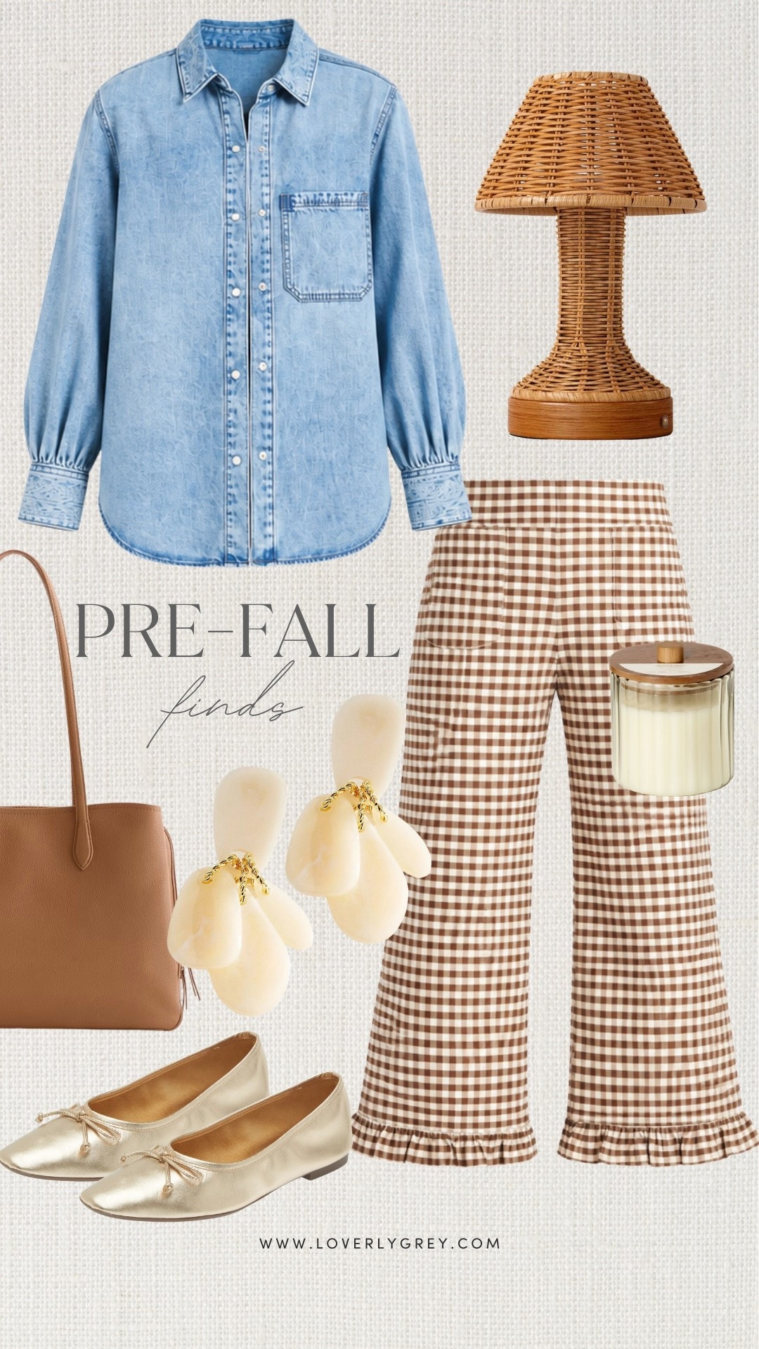 Classic blue denim and warm brown gingham create the perfect pre-fall color palette. Shop relaxed button-downs, gingham pants, ballet flats, woven home decor, and timeless accessories for the season ahead.

#LTKSeasonal #LTKootd #LTKWorkwear