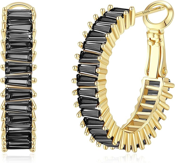 Trendy CZ Gold Hoop Earrings for Women, Lightweight Chunky Silver Earrings for Girls 14K Real Gol... | Amazon (US)