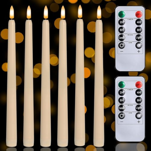 Led Taper Candles, 6 Pack Battery Operated Taper Candles, Remote Control, Timer Function, Used to Decorate Windows/Dining Tables/Mantles/Bedrooms, for Christmas/Weddings, 11 X 0.78 Inch (Ivory) | Amazon (US)