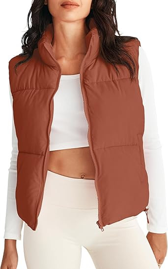 MEROKEETY Womens Puffer Vest Stand Collar Zip Up Sleeveless Padded Gilet Coat with Pockets | Amazon (US)