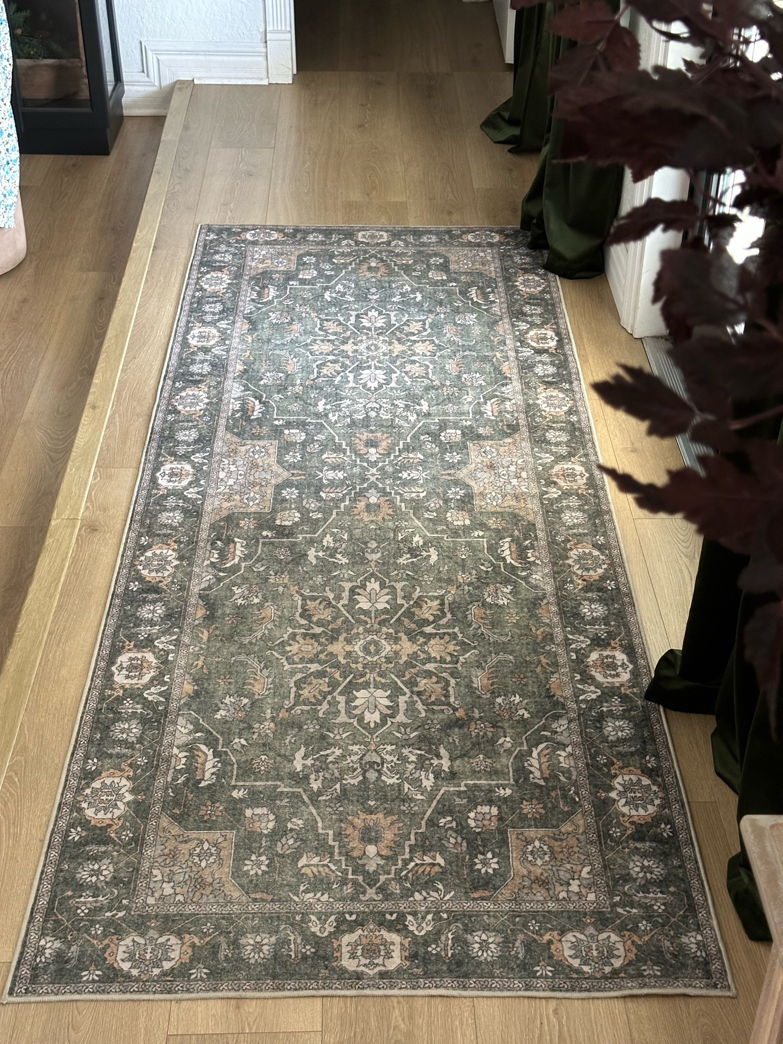 Front door rug. It’s beautiful and washable! I ordered the green in 3 ft by 8 ft. So soft and has rubber backing some sliding around. 

Rug 
Runner
Amazon home 
Home decor
Front door
Fall front door
Entryway
Fall autumn 
Moody 
Vintage rug 
Green rug

#LTKSeasonal #LTKHome #LTKSaleAlert
