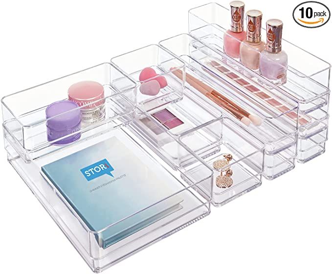 STORi SimpleSort 10-Piece Stackable Clear Drawer Organizer Set | Multi-size Trays | Makeup Vanity... | Amazon (US)