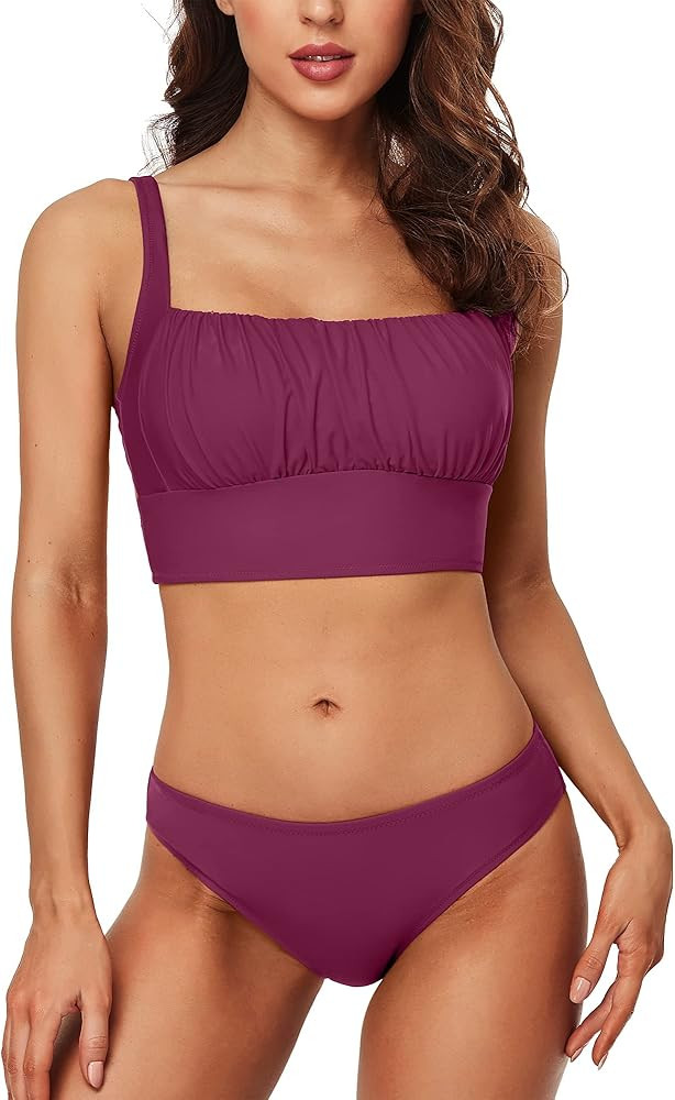 Charmo Push Up Bikini Swimsuits for Women High Support Bikini Tops Mid Rise Bikini High Cut Bathing  | Amazon (US)