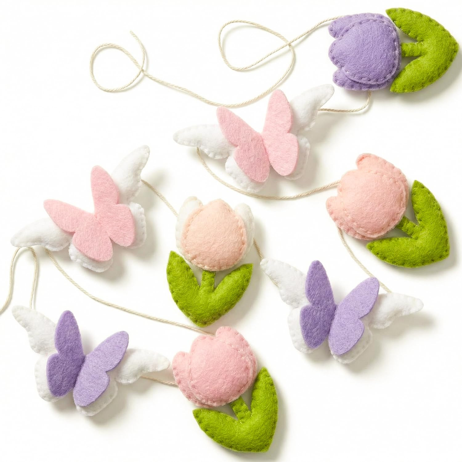 Spring Felt Garland Easter Decorations for Home 4.9 ft Felt Tulip Flower Butterfly Garland Handma... | Amazon (US)
