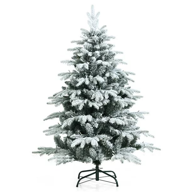 Topbuy 4.5 Ft Snow Flocked Christmas Tree, Pre-lit Artificial Xmas Tree w/ 120 LED Lights & 757 P... | Walmart (US)