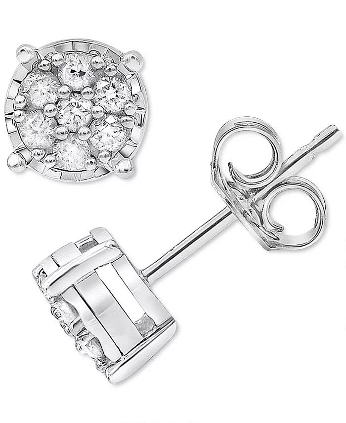 Diamond Mini Cluster Stud Earrings (1/10 ct. t.w.) in 10k White Gold | Macys (US)