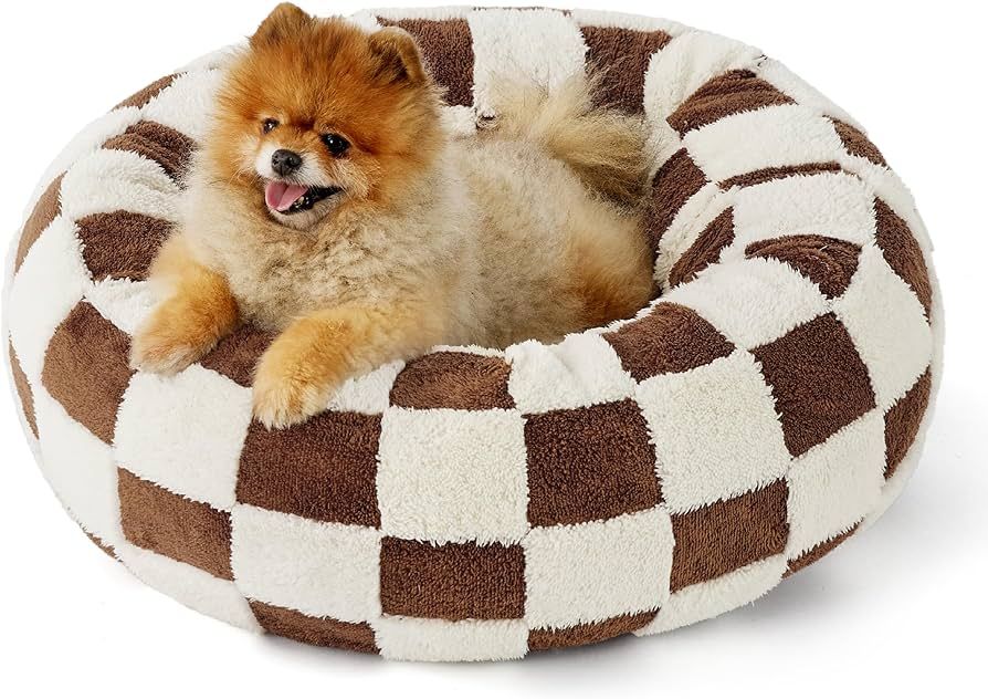 Lesure Donut Small Dog Bed - Round Cat Beds for Indoor Cats Anti-Anxiety Calming Pet Beds, Washab... | Amazon (US)