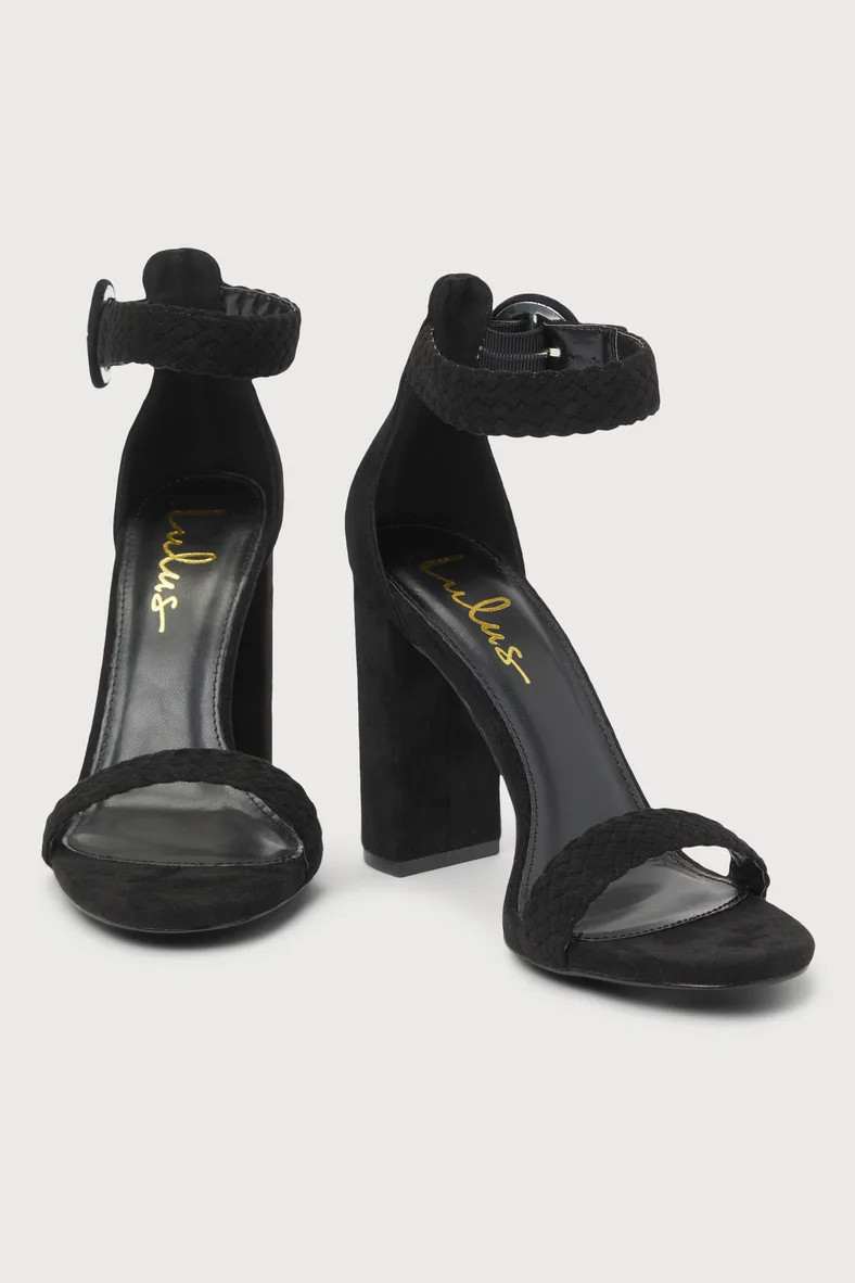 Dahliaa Black Suede Woven Ankle Strap High Heel Sandals | Lulus (US)