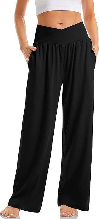 TARSE Women's Wide Leg Casual Loose Pants Yoga Sweatpants Comfy Crossover High Waisted Lounge Paj... | Amazon (US)