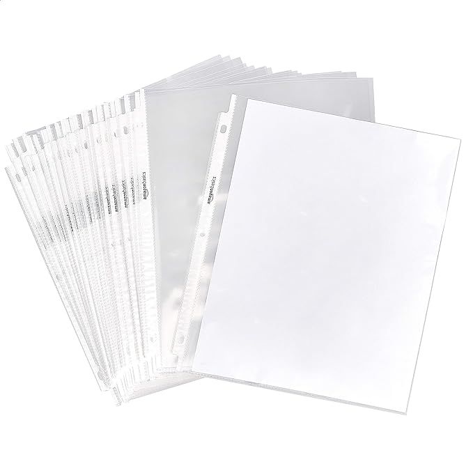 Amazon Basics Clear Sheet Protectors for 3 Ring Binder, 8.5 x 11 Inch,Polypropylene, 100-Pack | Amazon (US)