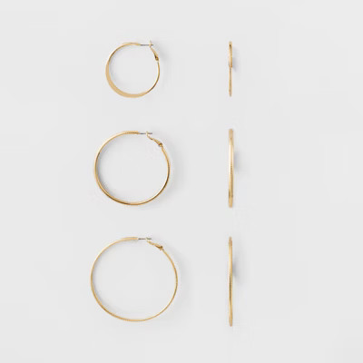 Mid Size Hoop Earring Set 3ct - A New Day™ Gold | Target