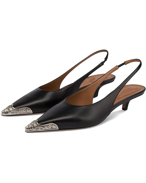 Women's Pointy Slingback Pumps Etched Metal Toe Western Slingbacks Slip On Slingback Kitten Heels... | Amazon (US)