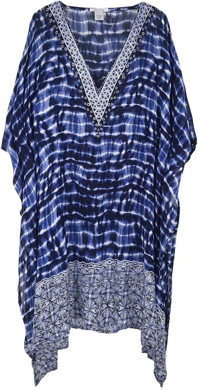 Moss Rose Women's Swimsuit Cover up Beach Kaftan for Bathing Suit with Floral Pattern | Amazon (US)