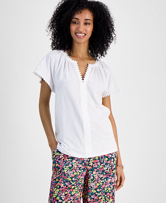 Tommy Hilfiger Women's Bubble-Trim Top - Macy's | Macy's