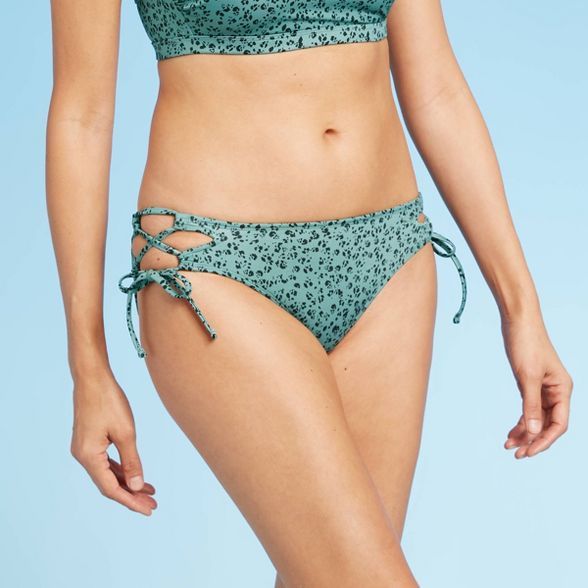 Women's Side-Tie Meduim Coverage Hipster Bikini Bottom - All in Motion™ Light Turquoise Animal ... | Target