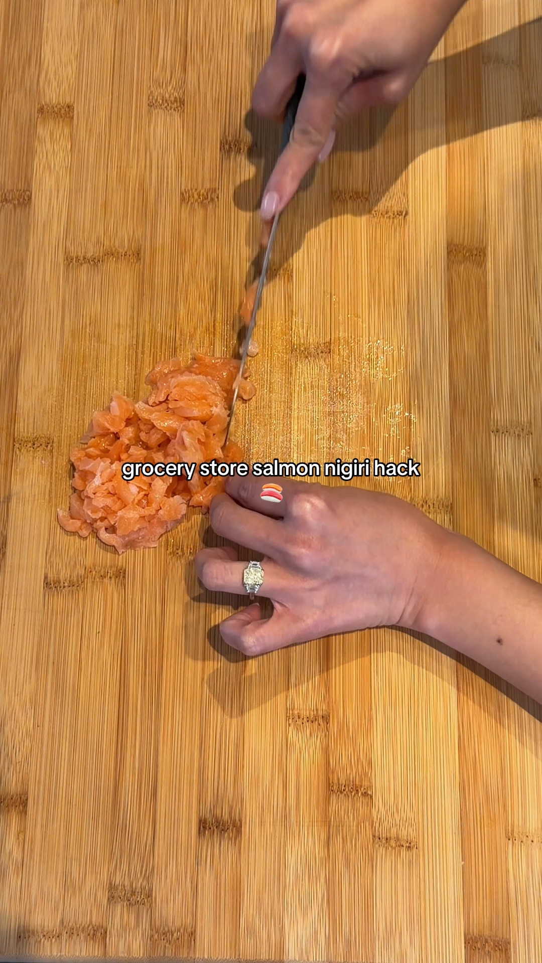 spicy salmon crispy rice 🍣

- remove salmon slices and cut 
- put salmon in a bowl with sesame oil, kewpie mayo, sriracha. Mix well
- flatten 2 pieces of rice so it's more rectangular. Spray with oil all around the rice
- air fry on 375 degrees for 5-7 mins or until crispy and golden brown
- top crispy rice salmon mixture (I didn't jalapeño or avo on had but if I did I would also top with that!) 

#LTKdayinmylife #LTKfoodie