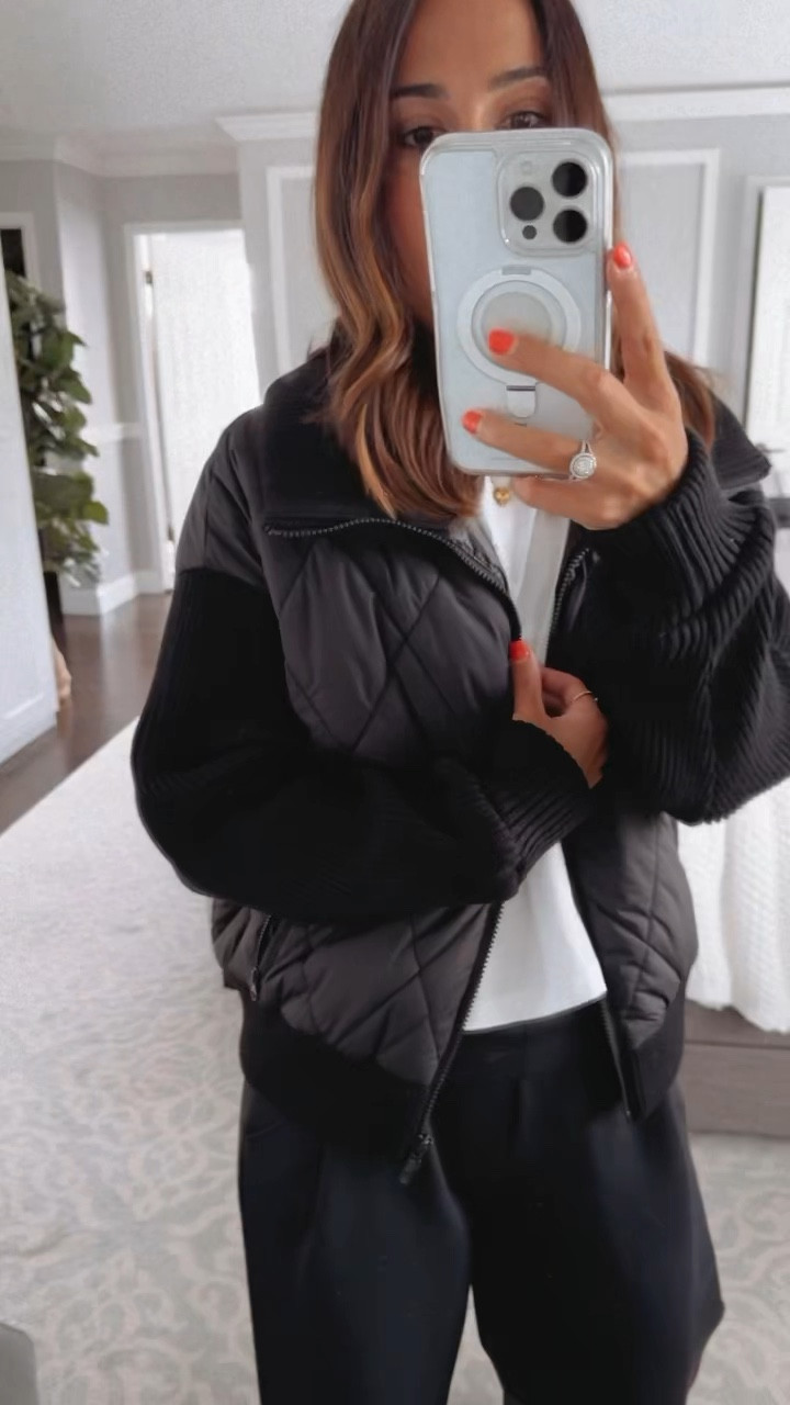 Love this Zella jacket. Wearing small. Runs tts. It has a mixed material to it. Quilted nylon & knit material. Comes in a cream and a black. I’m gonna wear this one more everyday. 

#LTKFindsUnder100 #LTKActive #LTKxNSale
